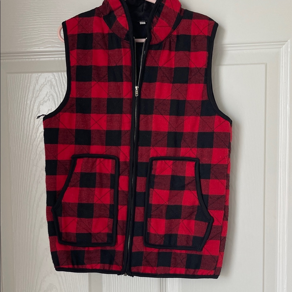 Red and Black Plaid Vest